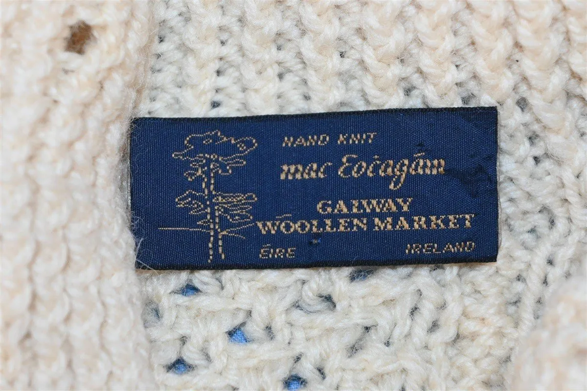 80s Galway Irish Wool Cable Knit Cardigan Sweater Youth Medium