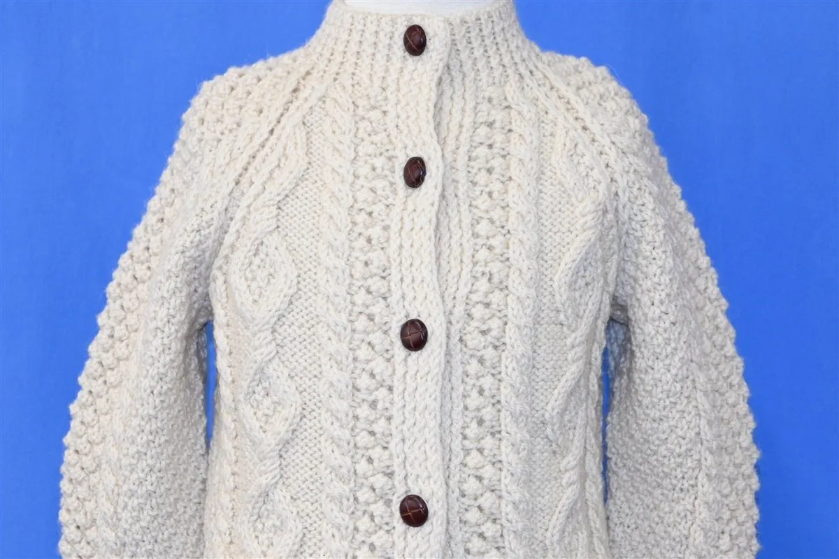 80s Galway Irish Wool Cable Knit Cardigan Sweater Youth Medium