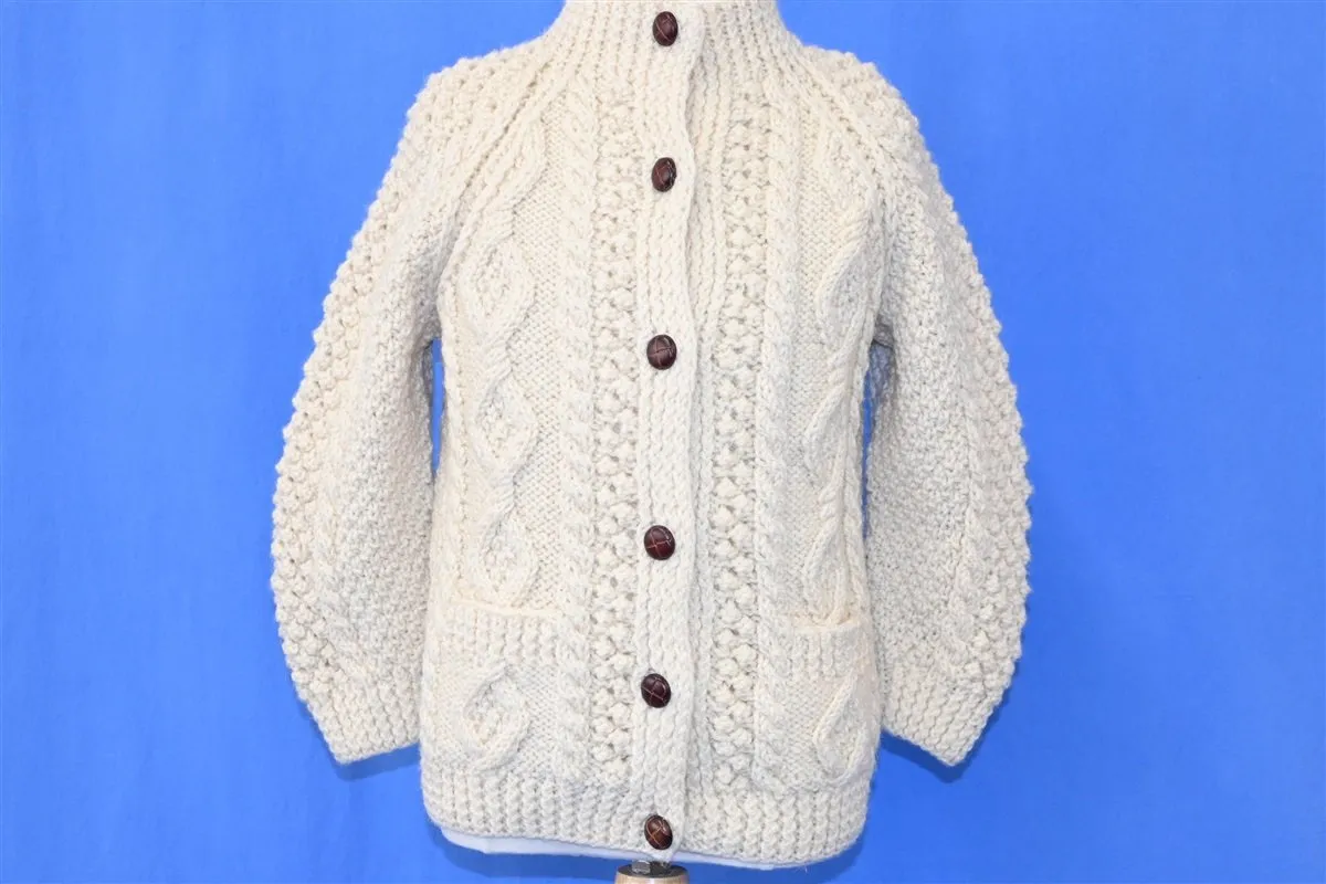 80s Galway Irish Wool Cable Knit Cardigan Sweater Youth Medium