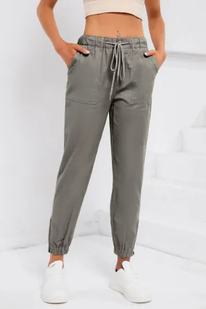 Ankle Zip Drawstring Joggers With Pockets