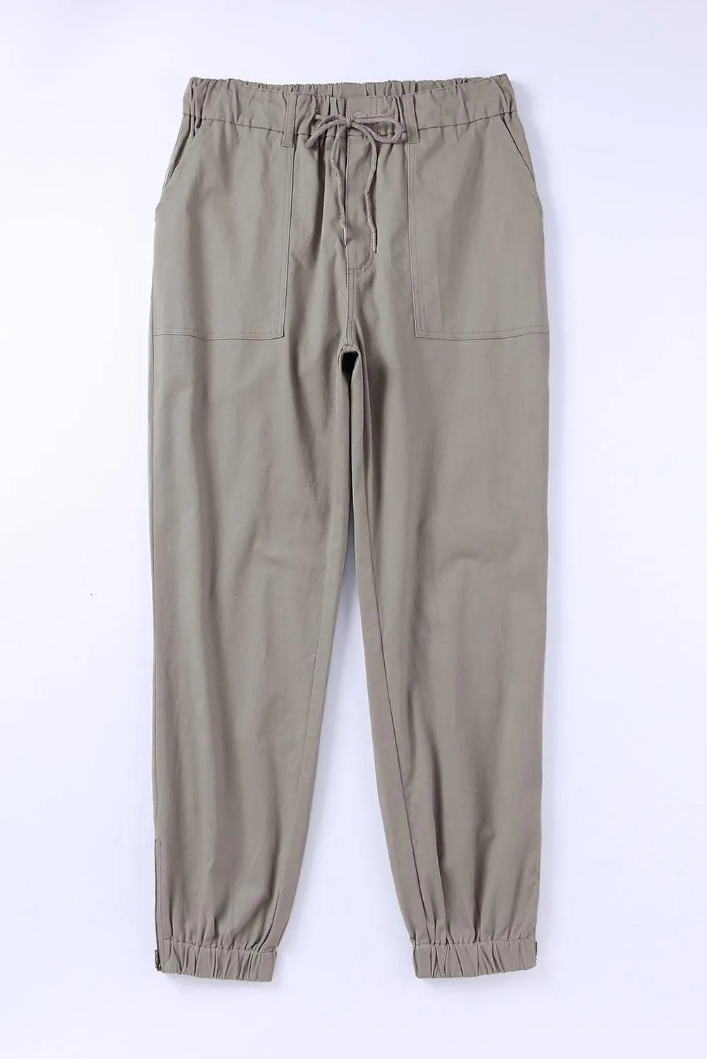 Ankle Zip Drawstring Joggers With Pockets