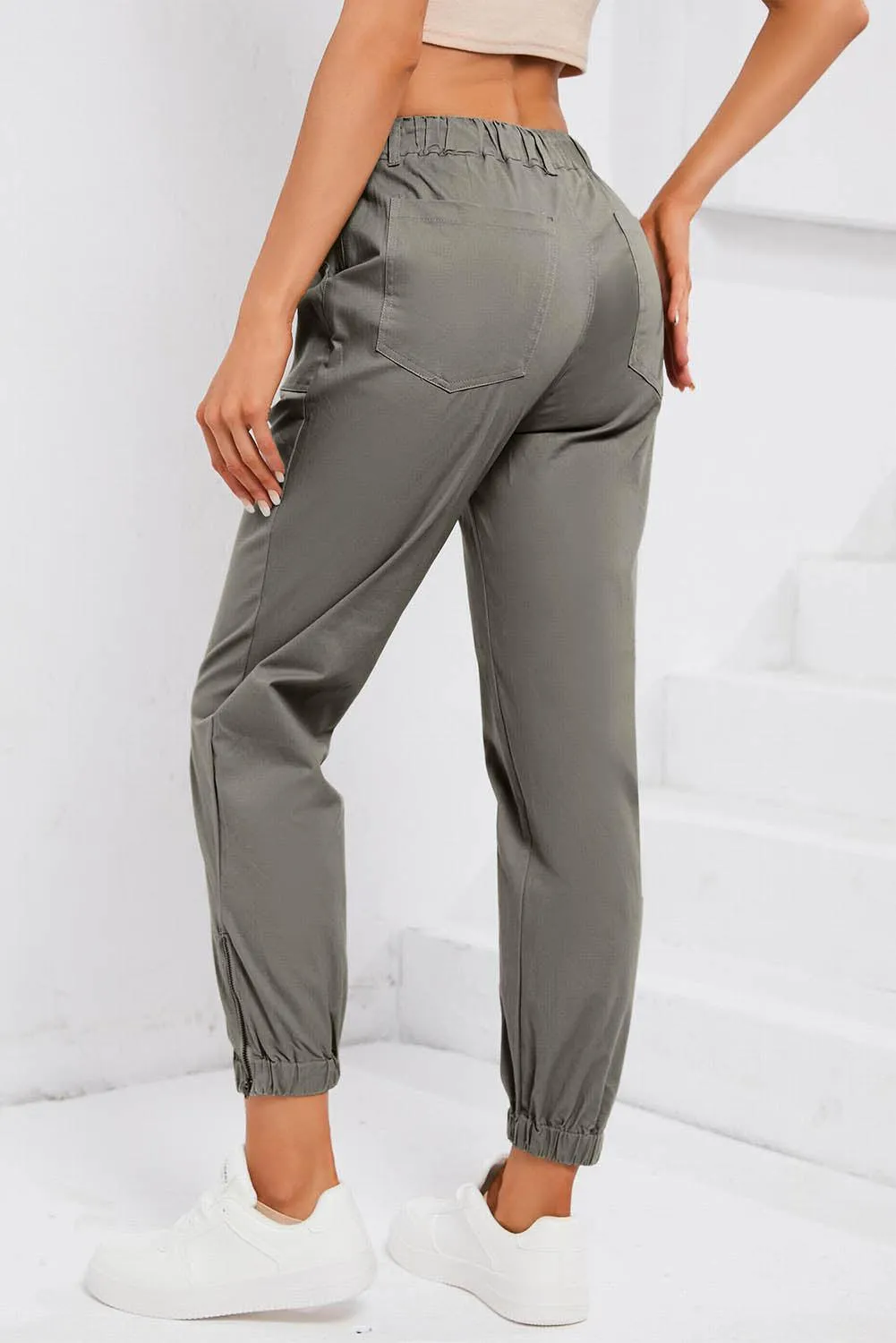 Ankle Zip Drawstring Joggers With Pockets