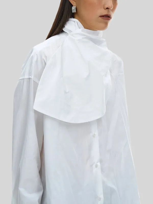 Asymmetric Buttoned Solid Color Split-Joint Long Sleeves Loose High Neck Blouses&Shirts Tops