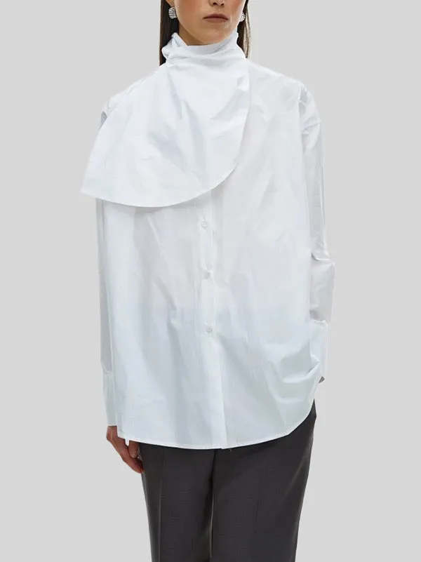 Asymmetric Buttoned Solid Color Split-Joint Long Sleeves Loose High Neck Blouses&Shirts Tops