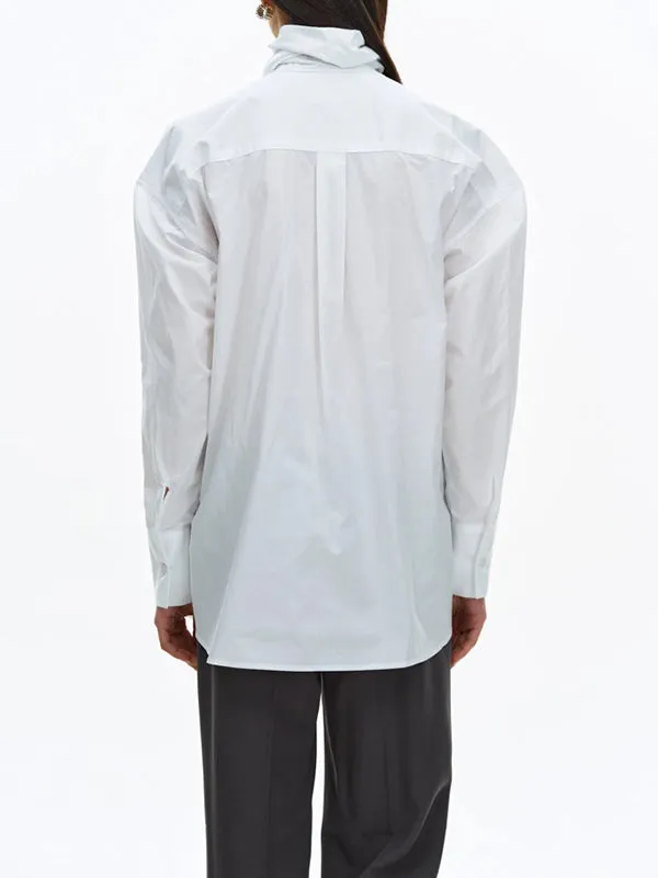 Asymmetric Buttoned Solid Color Split-Joint Long Sleeves Loose High Neck Blouses&Shirts Tops