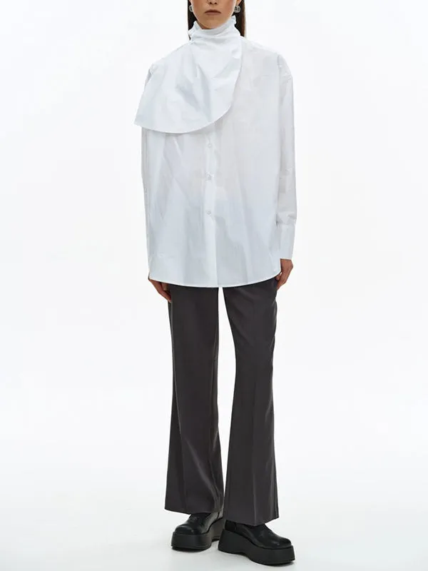 Asymmetric Buttoned Solid Color Split-Joint Long Sleeves Loose High Neck Blouses&Shirts Tops