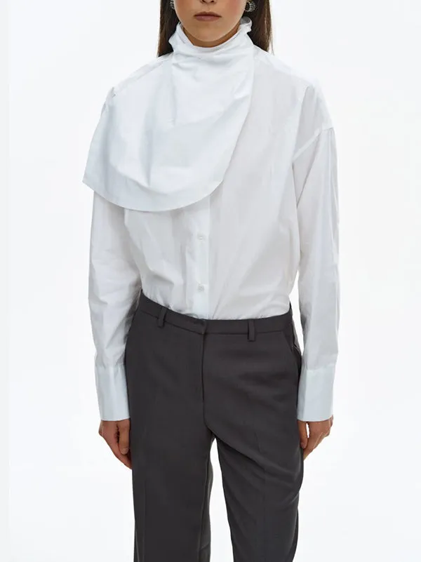 Asymmetric Buttoned Solid Color Split-Joint Long Sleeves Loose High Neck Blouses&Shirts Tops