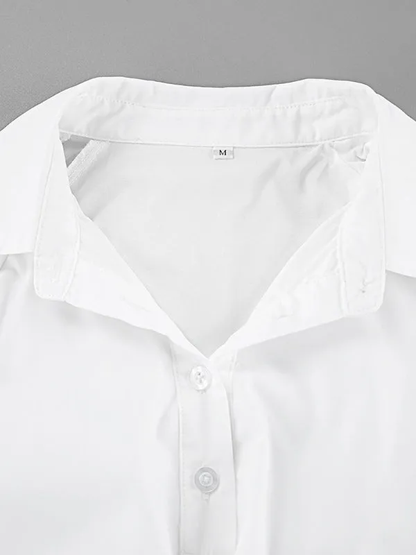 Asymmetric Solid Color Split-Joint Loose Puff Sleeves Lapel Blouses&shirts Tops