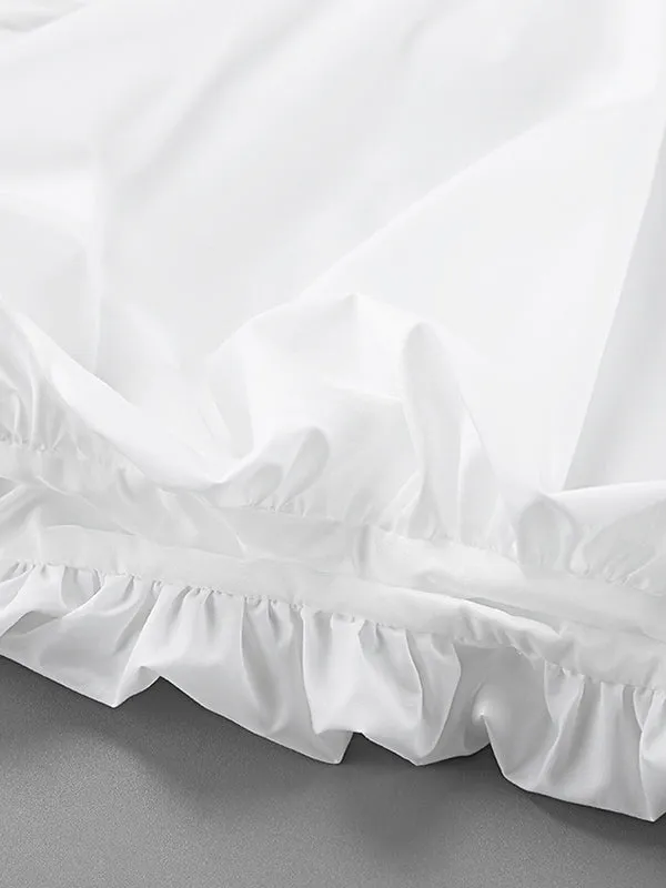 Asymmetric Solid Color Split-Joint Loose Puff Sleeves Lapel Blouses&shirts Tops