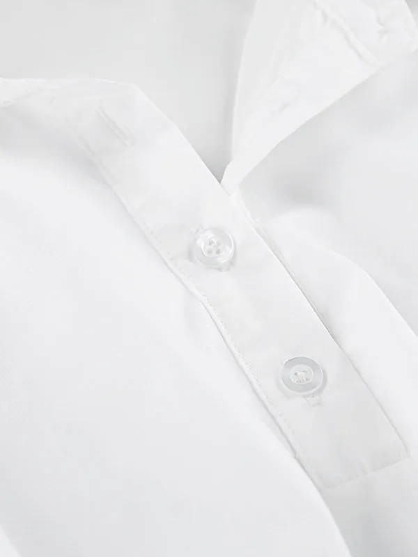 Asymmetric Solid Color Split-Joint Loose Puff Sleeves Lapel Blouses&shirts Tops