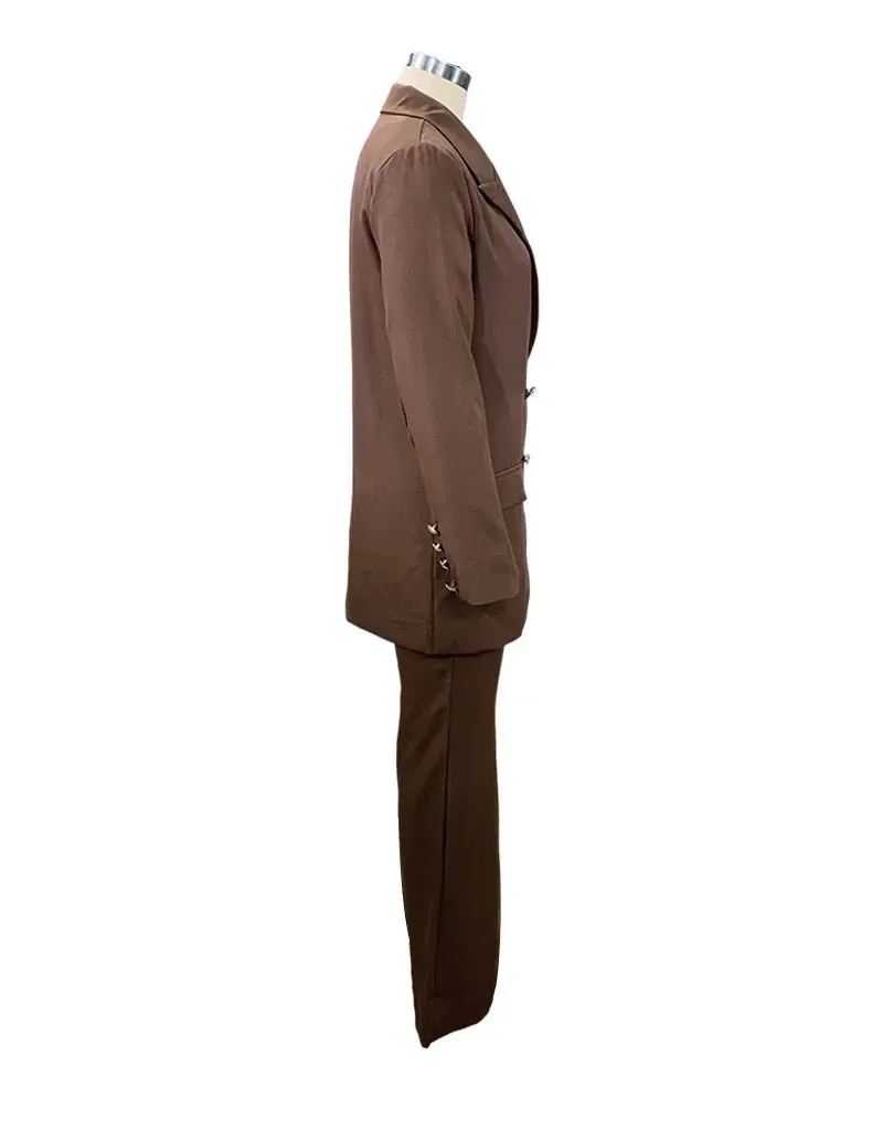 Autumn Winter 2 Piece Outfits for Women Blazer Jackets High Waisted Straight Leg Pants Suits Set Business Casual Office