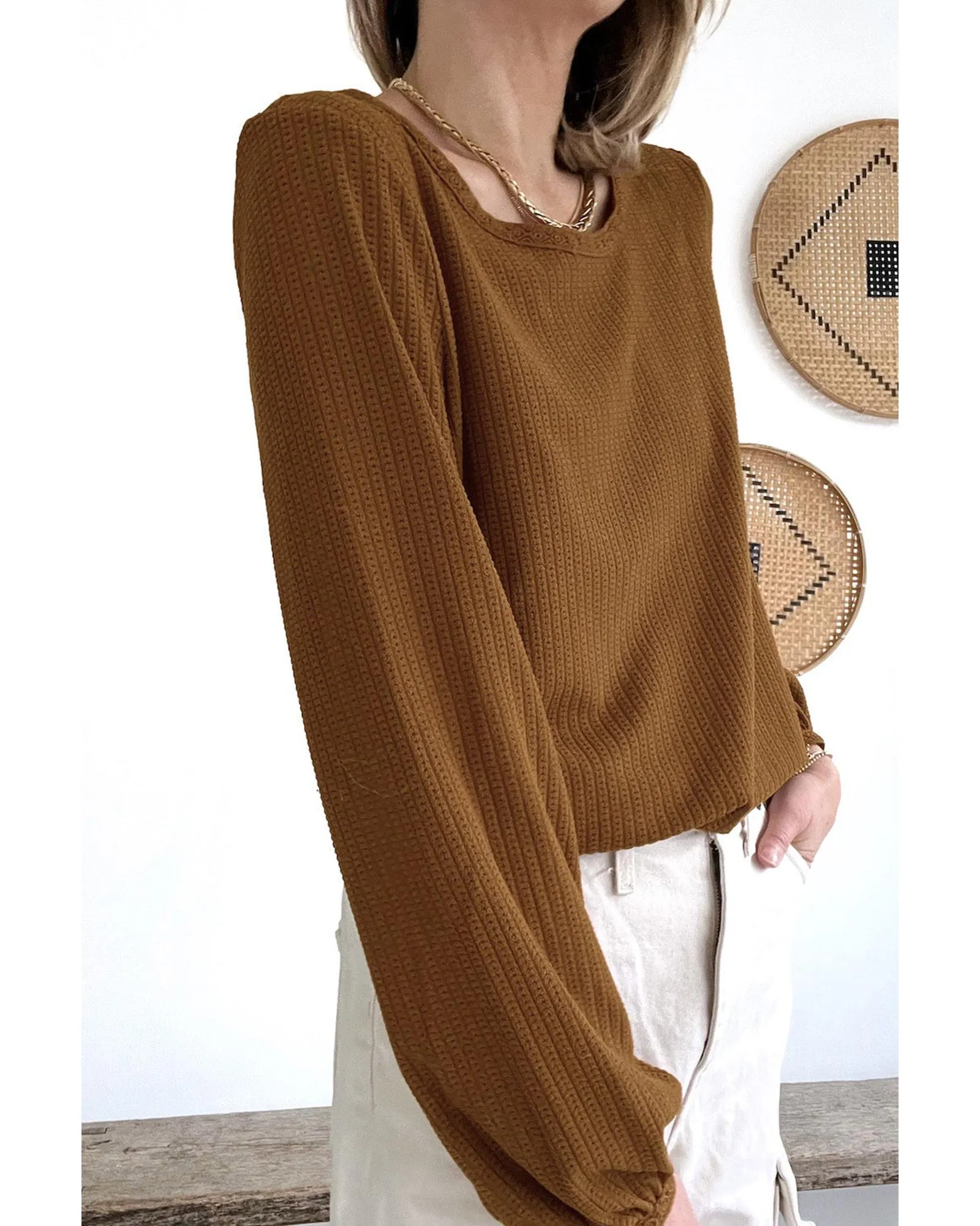 Azura Exchange Textured Puff Sleeve Top - XL