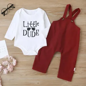 Baby Little Dude Long Sleeve Romper & Solid Overalls Baby Clothing Wholesale