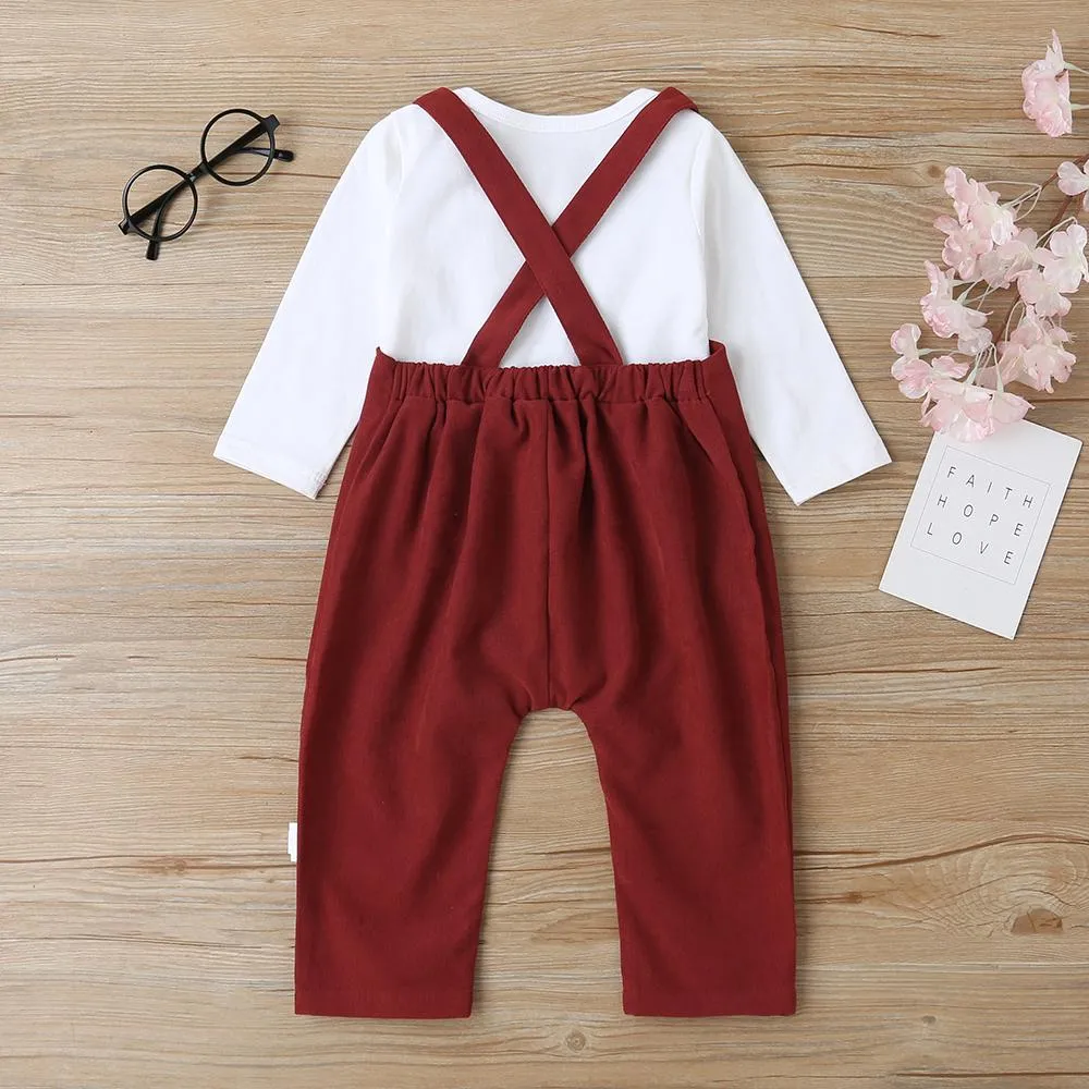 Baby Little Dude Long Sleeve Romper & Solid Overalls Baby Clothing Wholesale