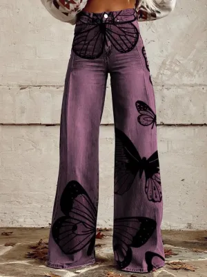 Bianca - Wide Leg Pants with Butterfly Print
