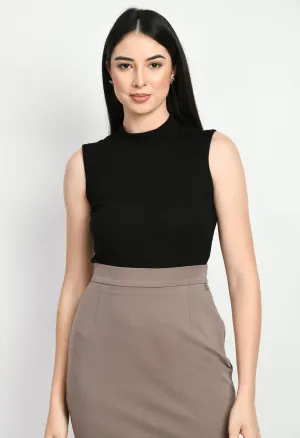 Black Cotton Blend Prudence High Neck Sleeveless T-Shirt Only