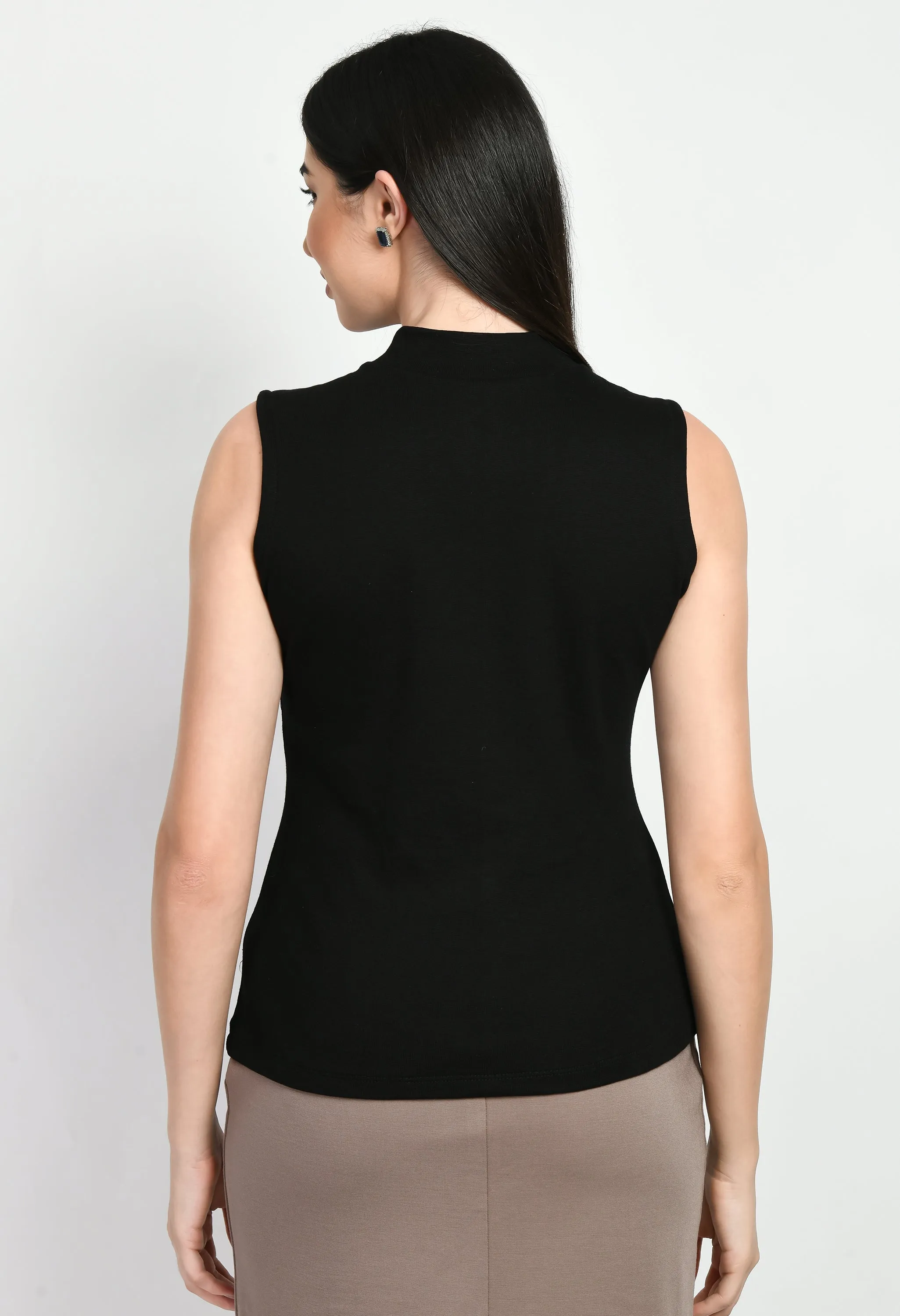 Black Cotton Blend Prudence High Neck Sleeveless T-Shirt Only