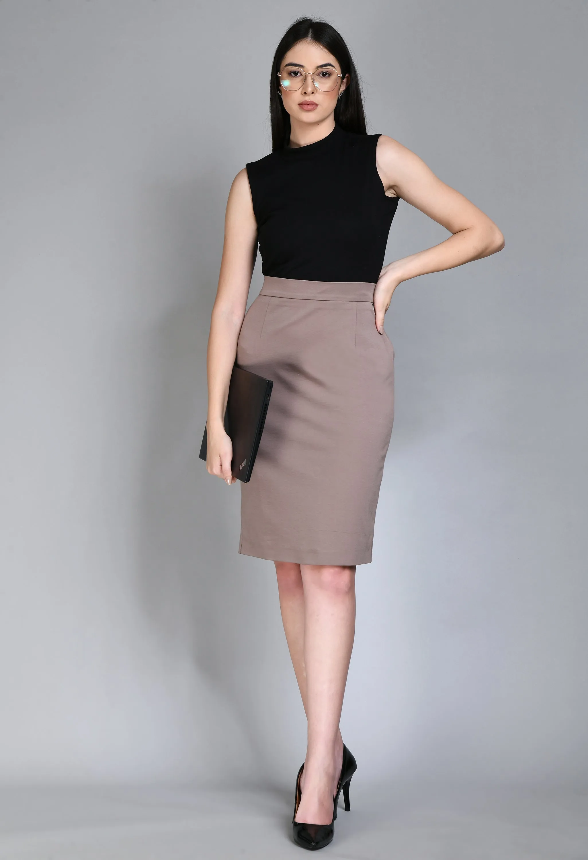 Black Cotton Blend Prudence High Neck Sleeveless T-Shirt Only