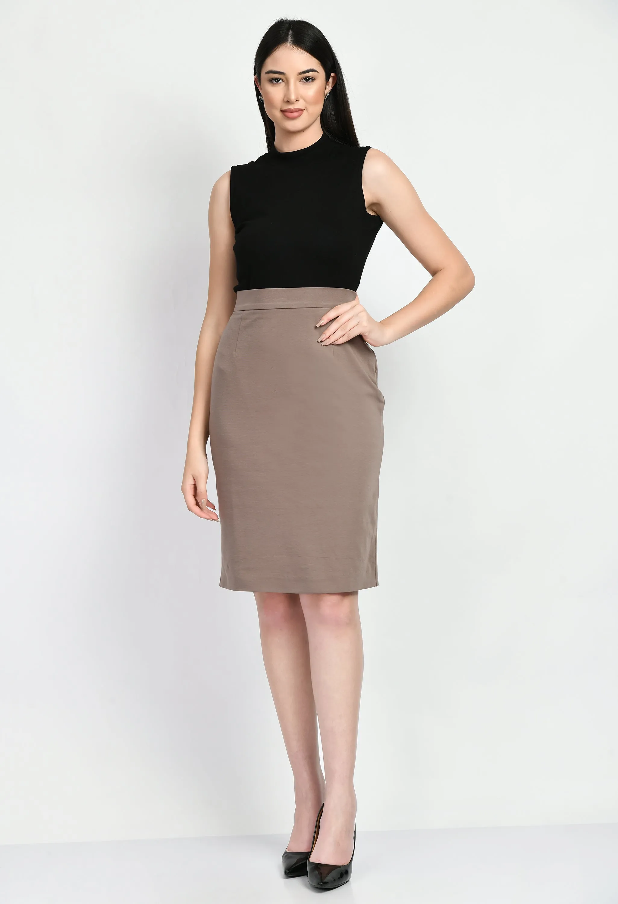 Black Cotton Blend Prudence High Neck Sleeveless T-Shirt Only