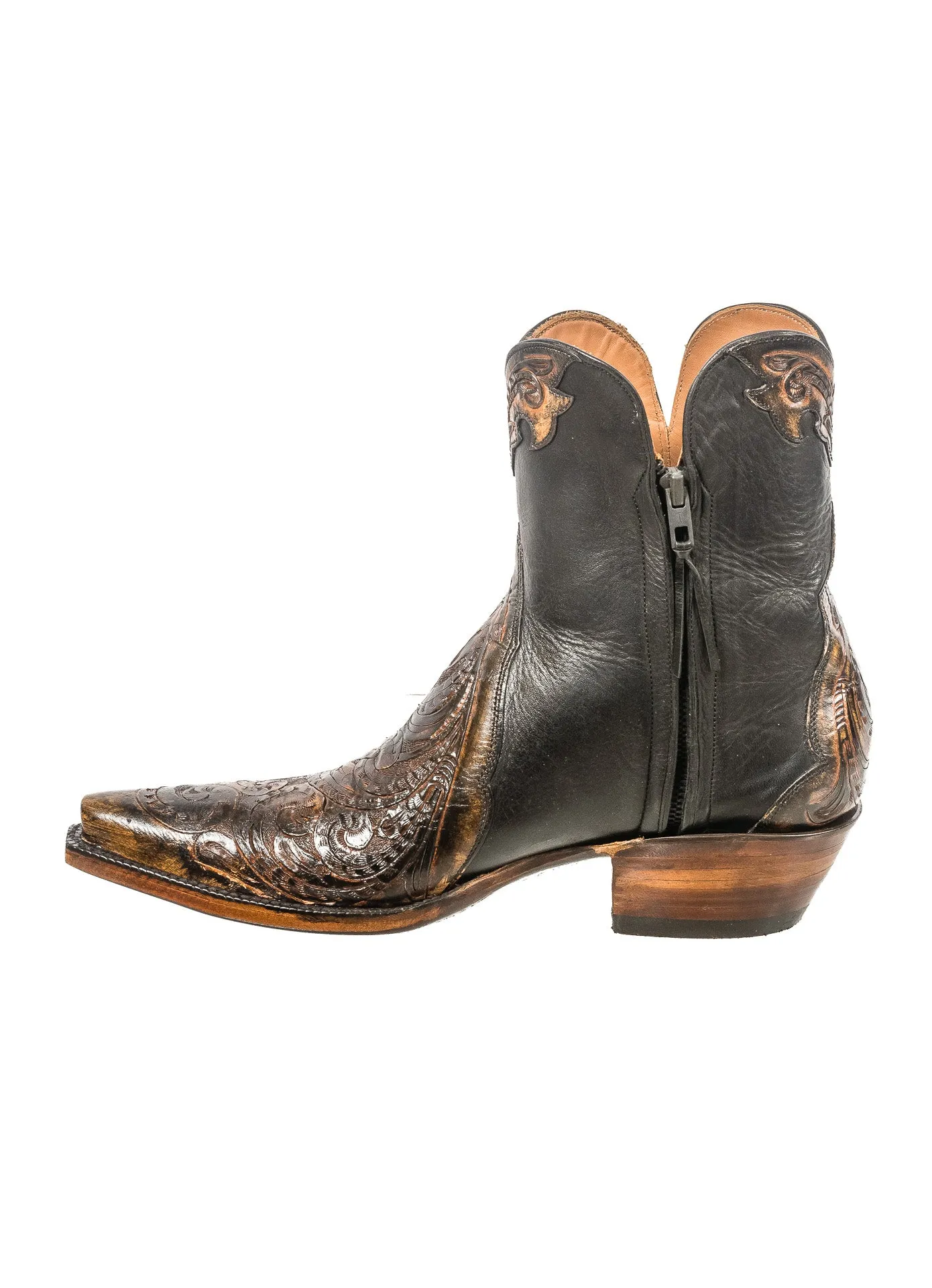 Black Jack Tooled Sanded Brown Bootie