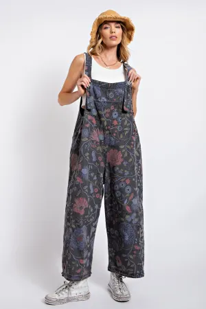 Black Trendy Floral Overalls