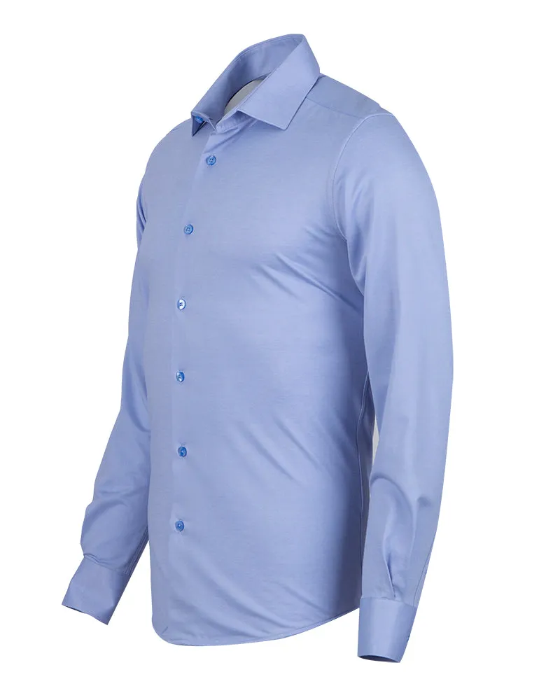 Blue Cotton Plain Stretch Shirt
