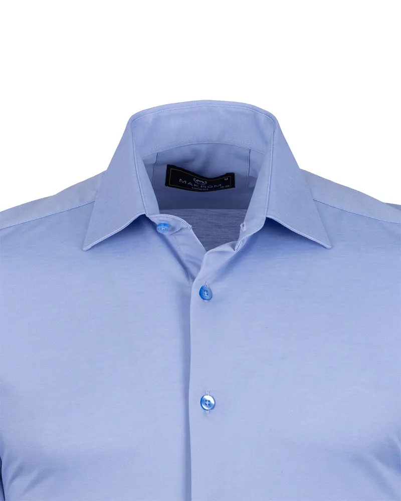 Blue Cotton Plain Stretch Shirt