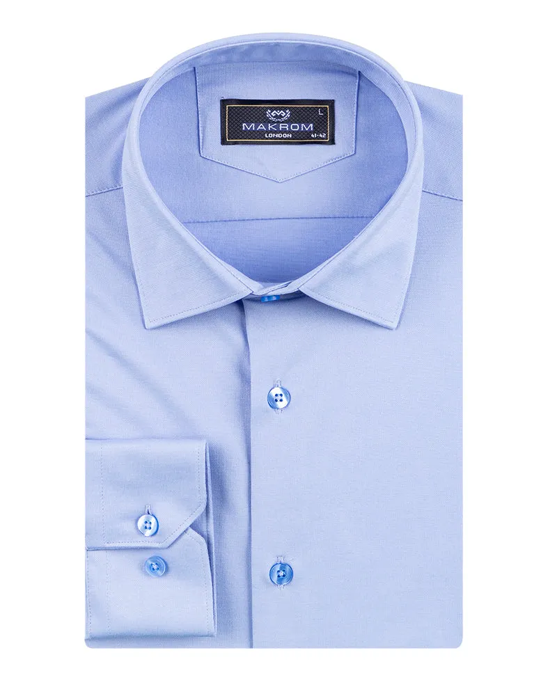 Blue Cotton Plain Stretch Shirt