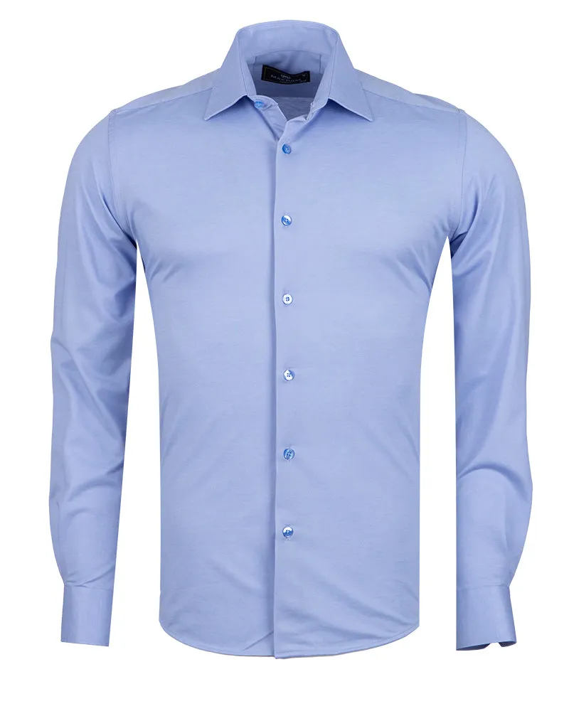 Blue Cotton Plain Stretch Shirt