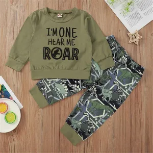 Boys Casual Letter Top & Dinosaur Printed Pants Baby Boys Clothing Wholesale