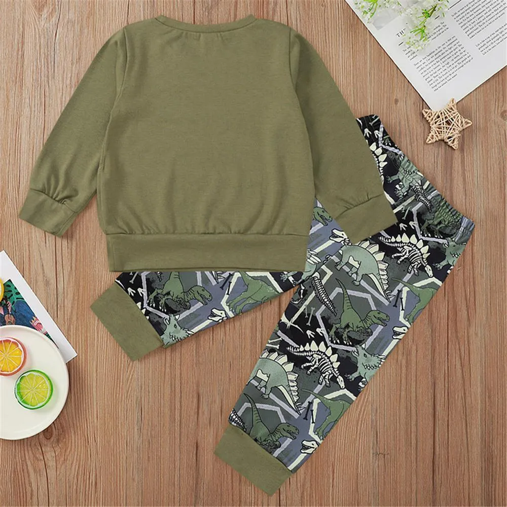 Boys Casual Letter Top & Dinosaur Printed Pants Baby Boys Clothing Wholesale