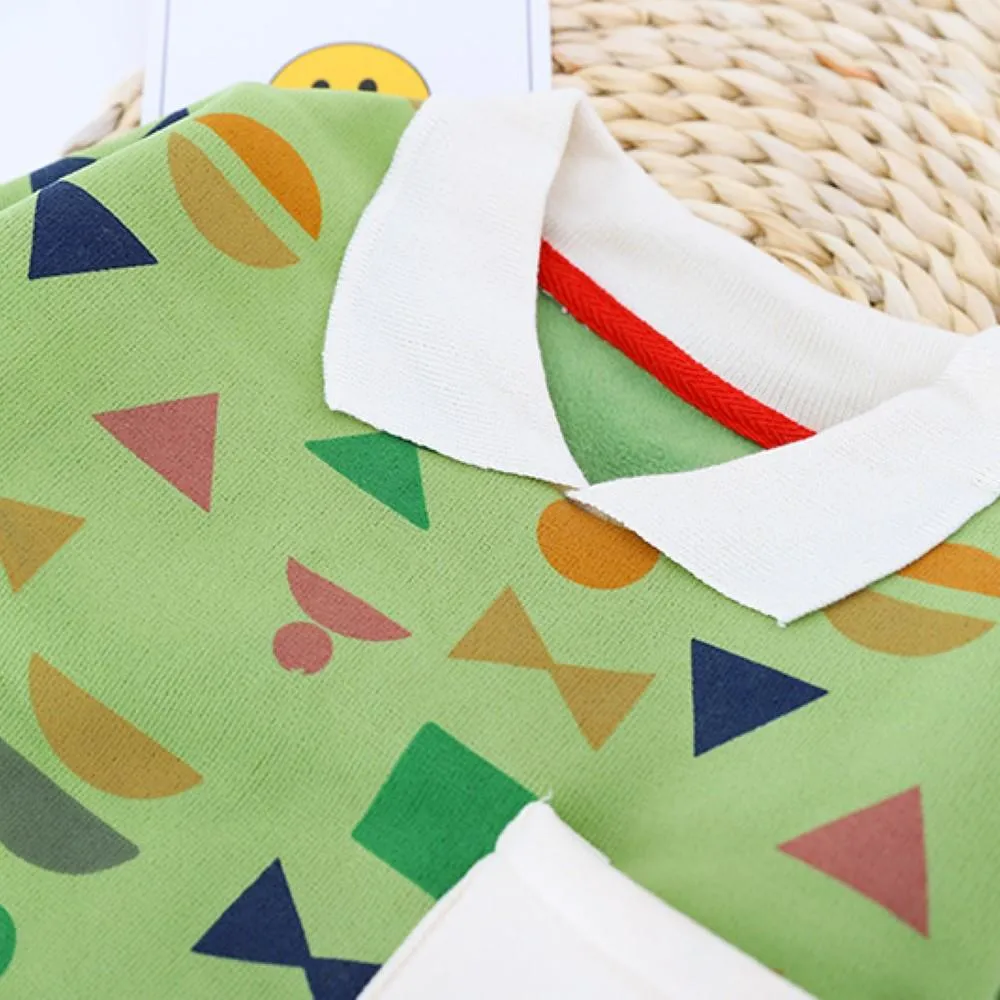 Boys Geometry Printed Lapel Top & Pants Boys Casual Suits