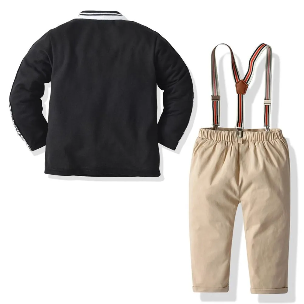 Boys Letter Pattern Polo Top & Overalls Wholesale Boys Boutique Clothing