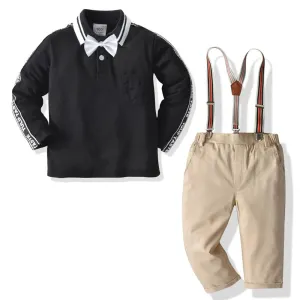 Boys Letter Pattern Polo Top & Overalls Wholesale Boys Boutique Clothing