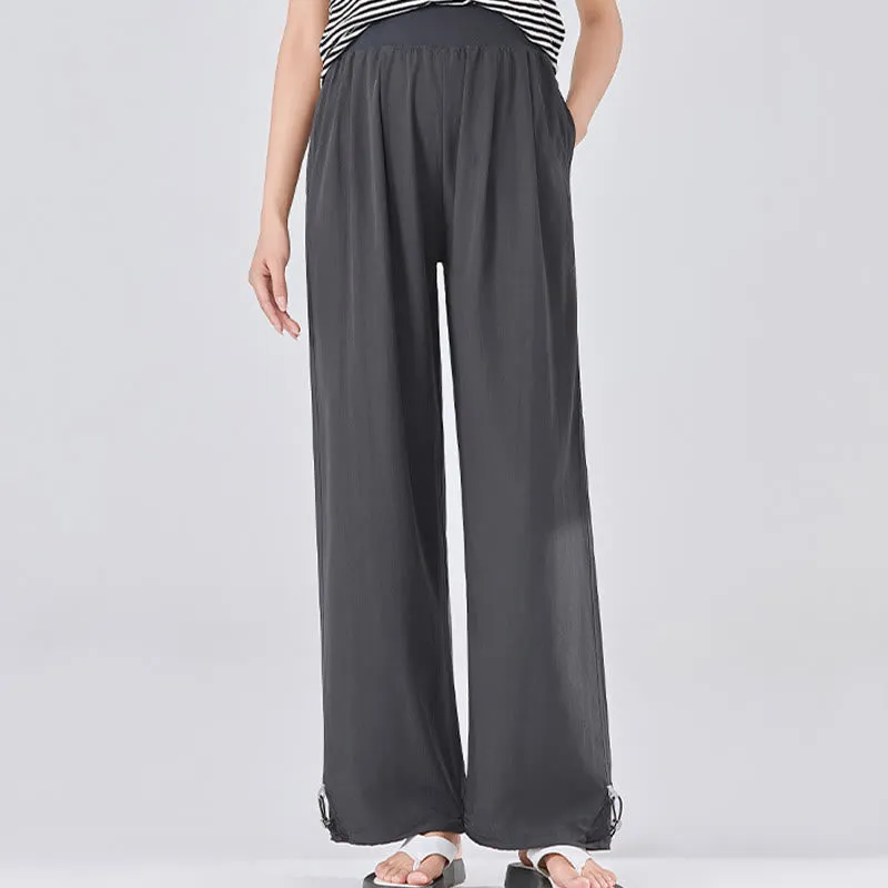 Buddha Stones Casual Plain Loose High elastic belly support Women's Viscose Wide Leg Pants With Pockets