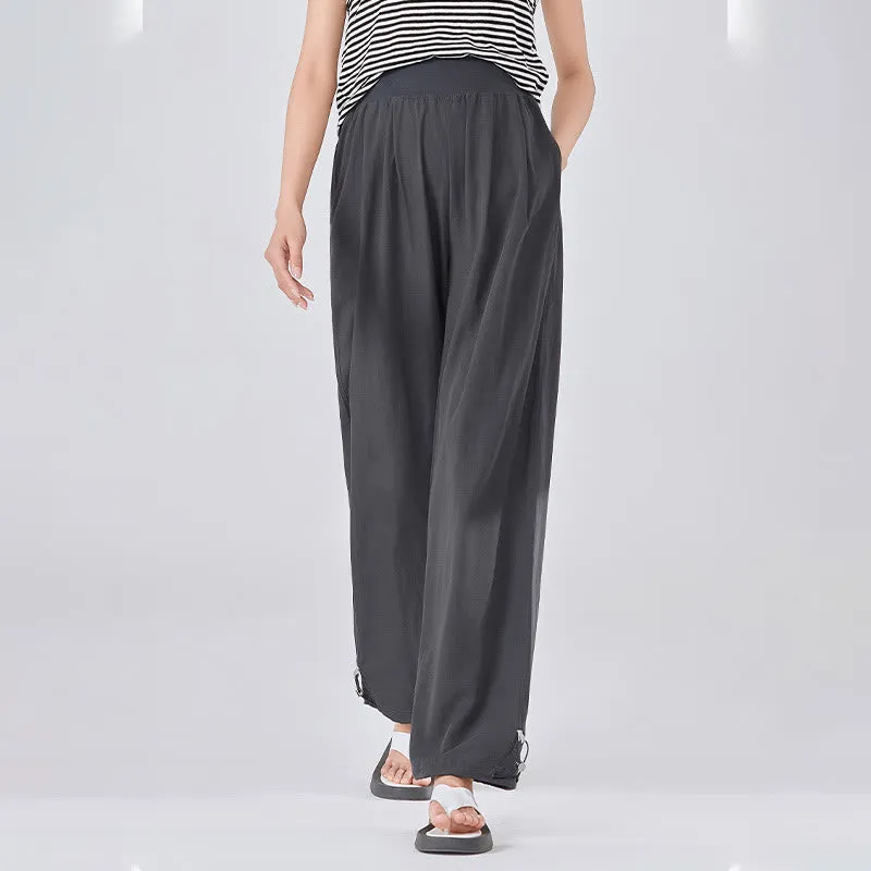 Buddha Stones Casual Plain Loose High elastic belly support Women's Viscose Wide Leg Pants With Pockets