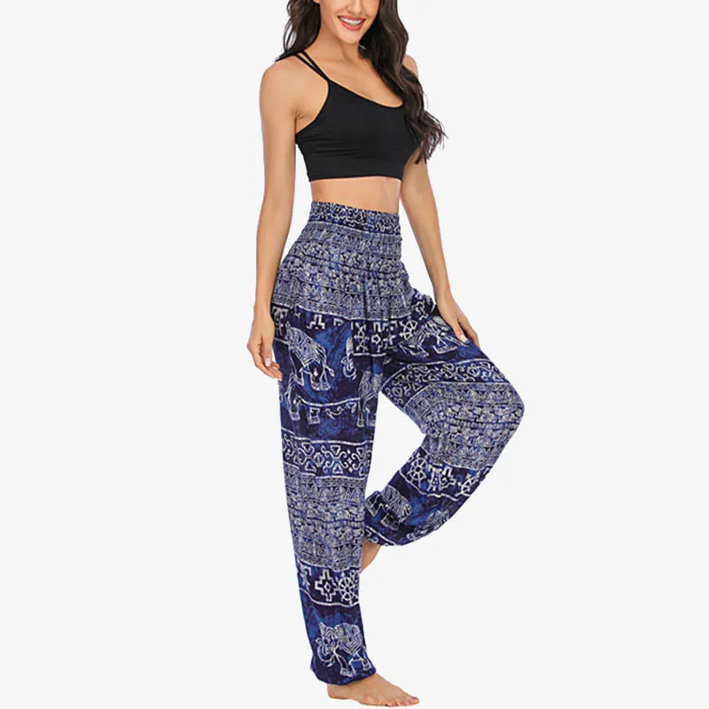 Buddha Stones Elephant Pattern Loose Casual Harem Trousers High Waist Women's Yoga Pants