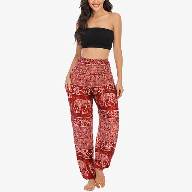 Buddha Stones Elephant Pattern Loose Casual Harem Trousers High Waist Women's Yoga Pants