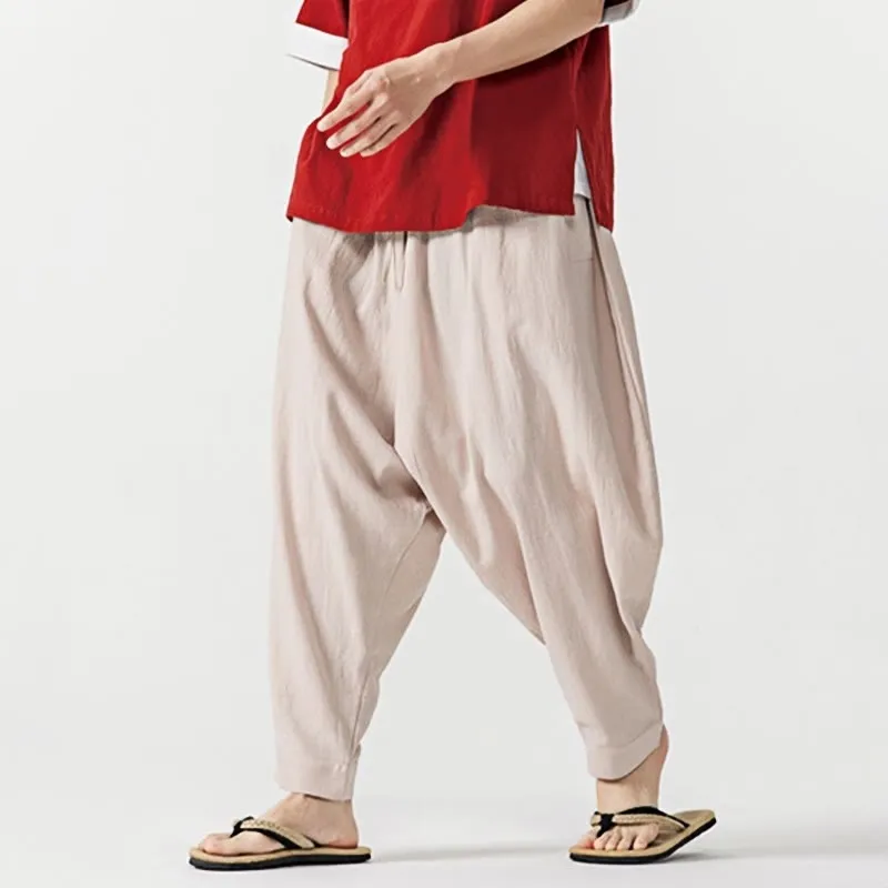 Buddha Stones Solid Color Drawstring Men's Harem Pants With PocketsAnkle-Length (9 Length)