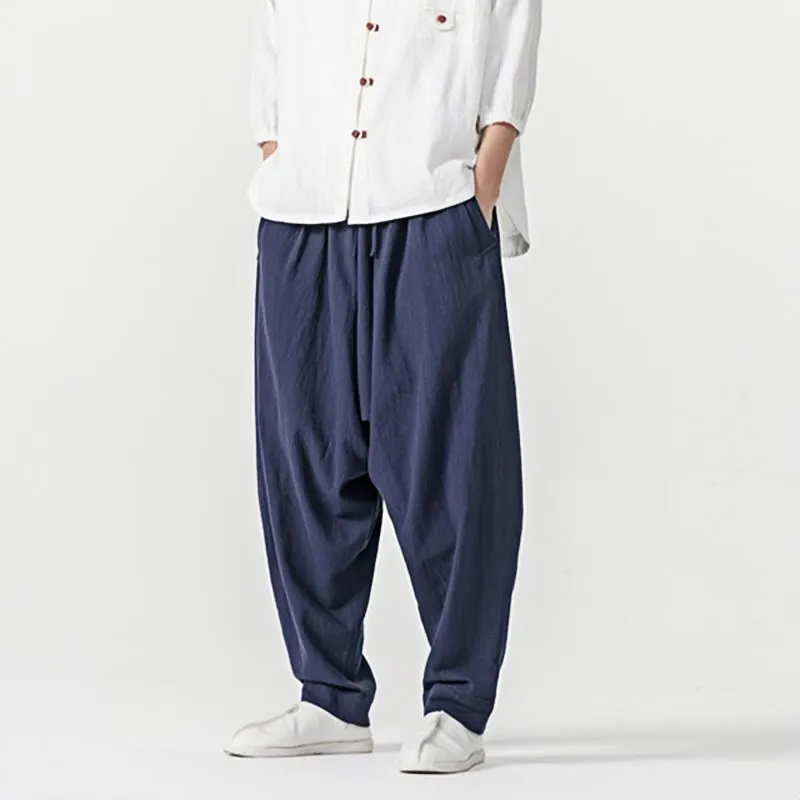 Buddha Stones Solid Color Drawstring Men's Harem Pants With PocketsAnkle-Length (9 Length)