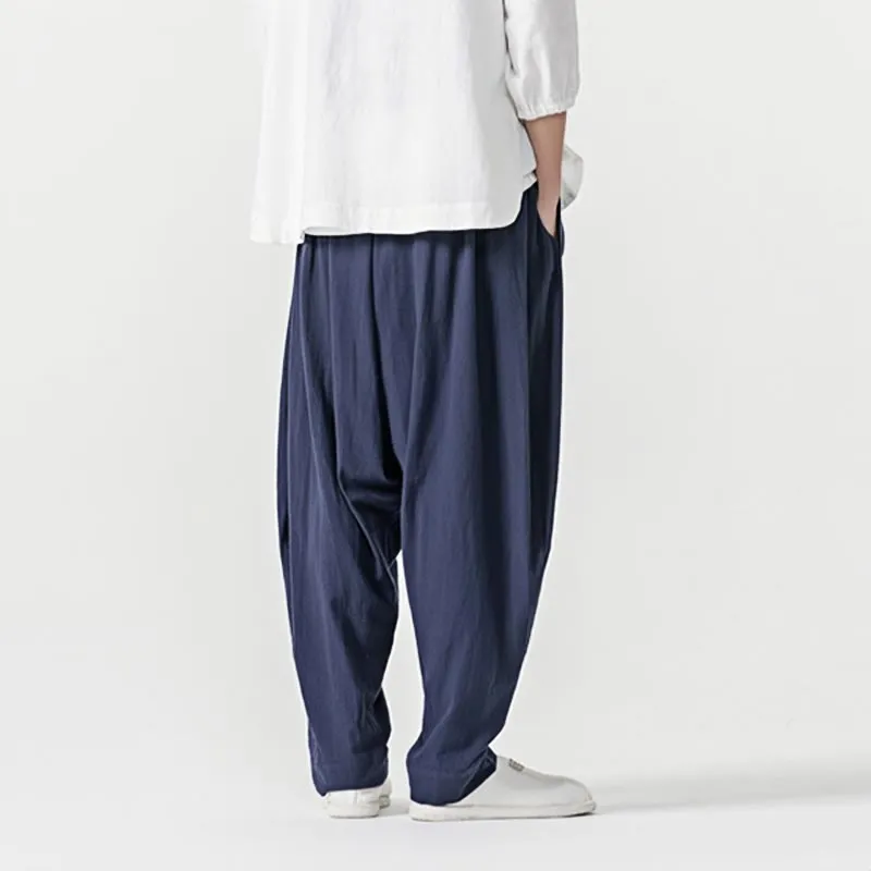 Buddha Stones Solid Color Drawstring Men's Harem Pants With PocketsAnkle-Length (9 Length)