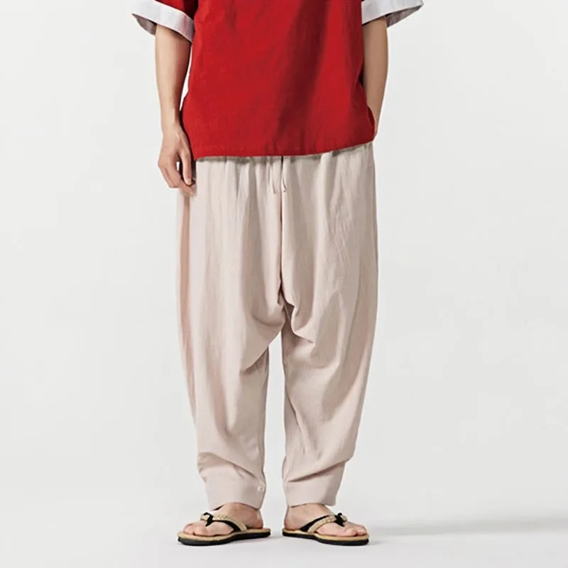 Buddha Stones Solid Color Drawstring Men's Harem Pants With PocketsAnkle-Length (9 Length)