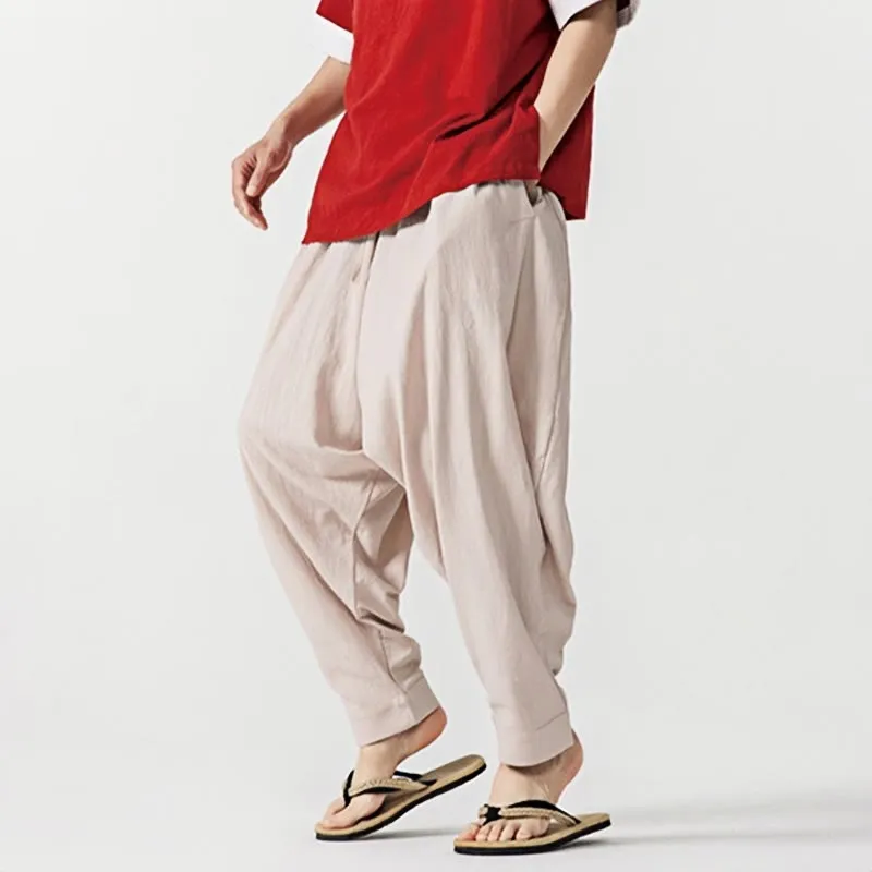 Buddha Stones Solid Color Drawstring Men's Harem Pants With PocketsAnkle-Length (9 Length)