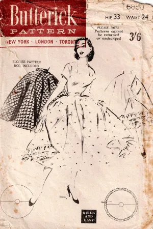 Butterick 6858 Womens Classic Circle Skirt & Ruffled Full Petticoat 1950s Vintage Sewing Pattern Waist 24 inches