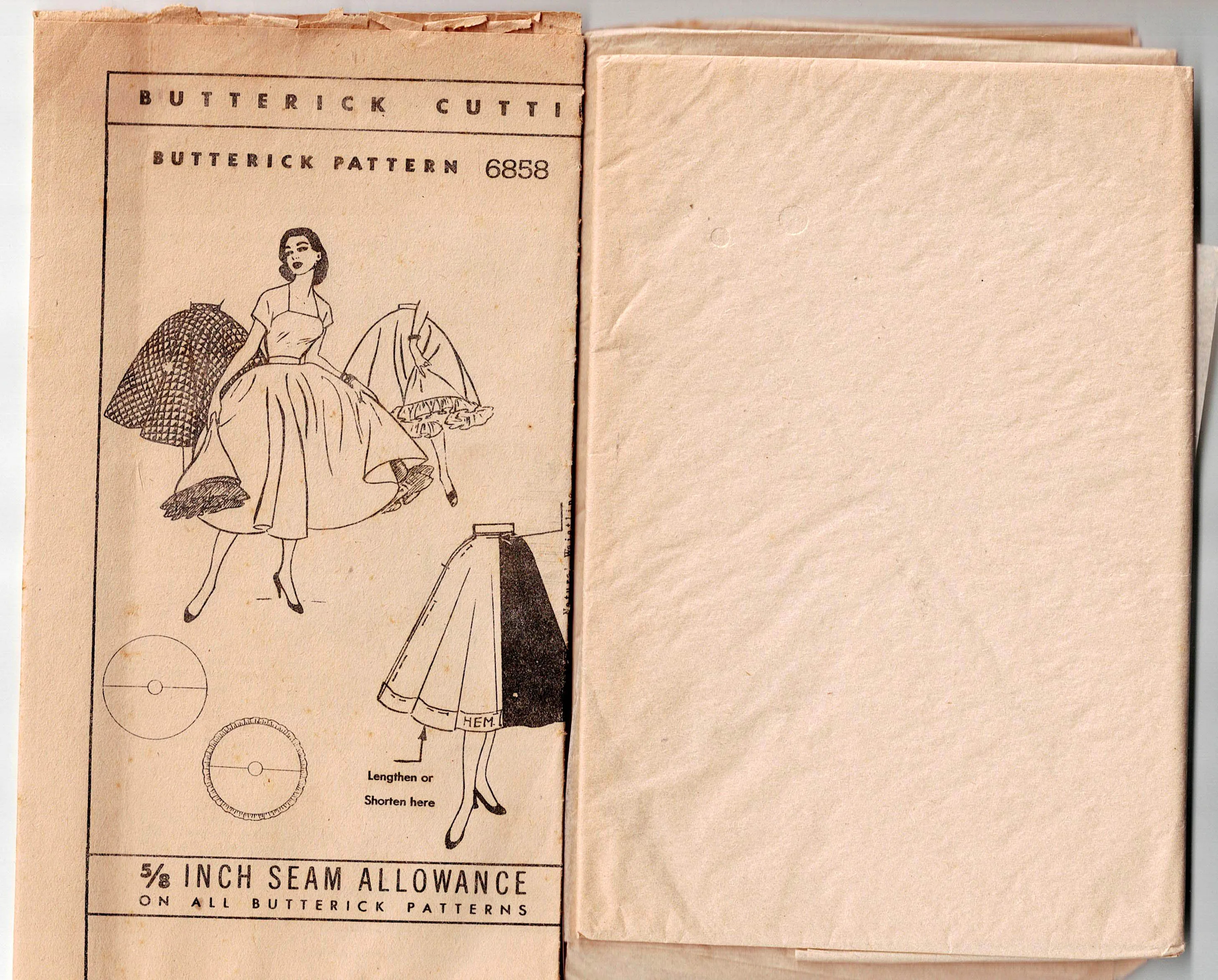 Butterick 6858 Womens Classic Circle Skirt & Ruffled Full Petticoat 1950s Vintage Sewing Pattern Waist 24 inches