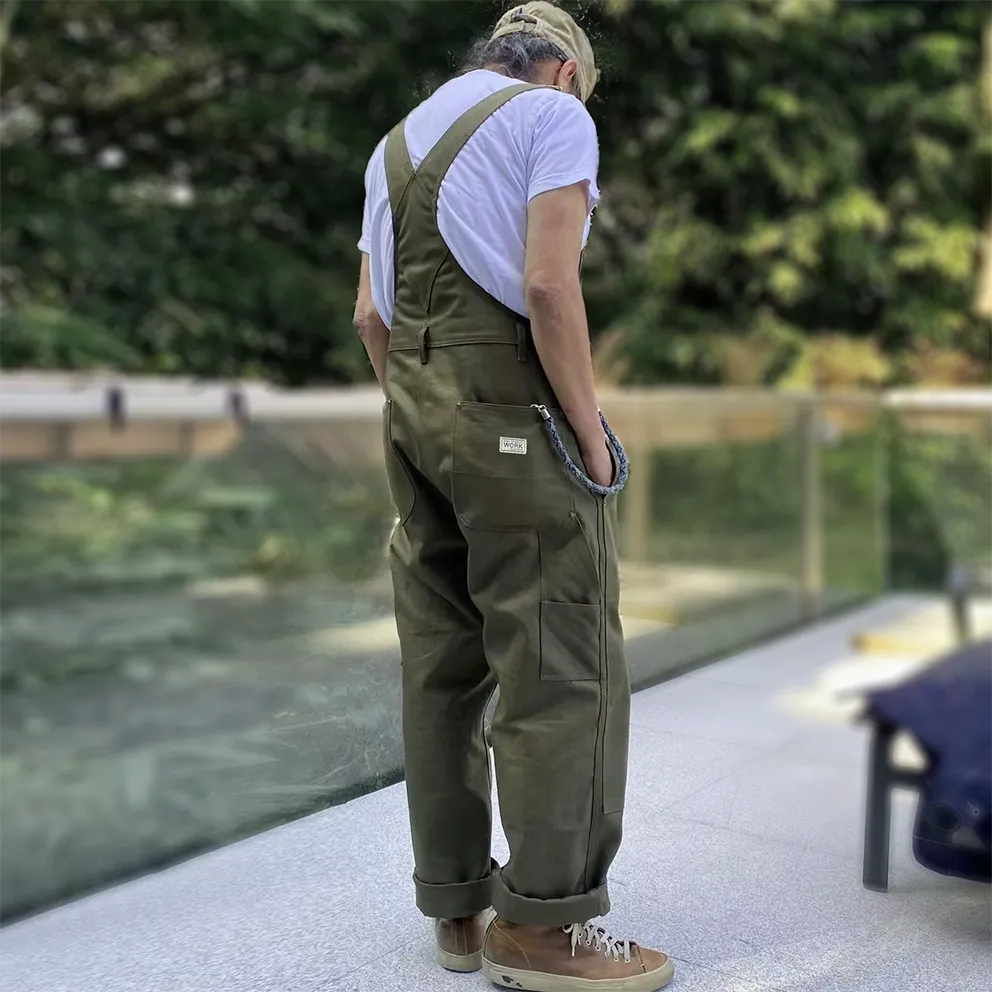 BZEN M.1097R GUTHRIE-CAG REGULAR FIT 6  POCKETS DOUBLE PANEL FRONT CANVAS UNISEX OVERALL-12.5OZ-E0 ARMY GREEN