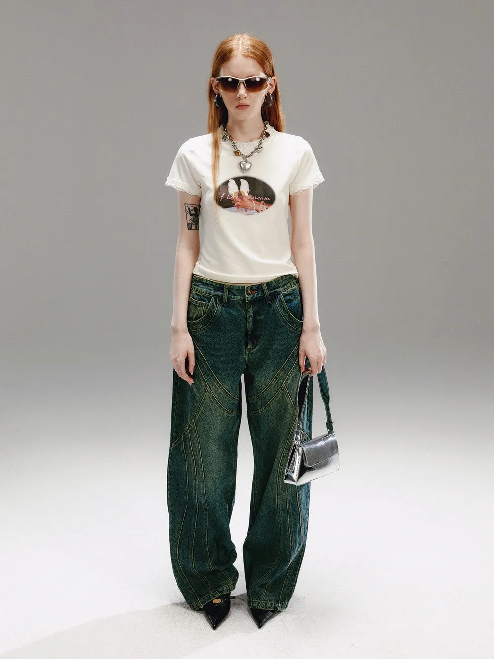Casual Simple Retro Print-T-Shirt