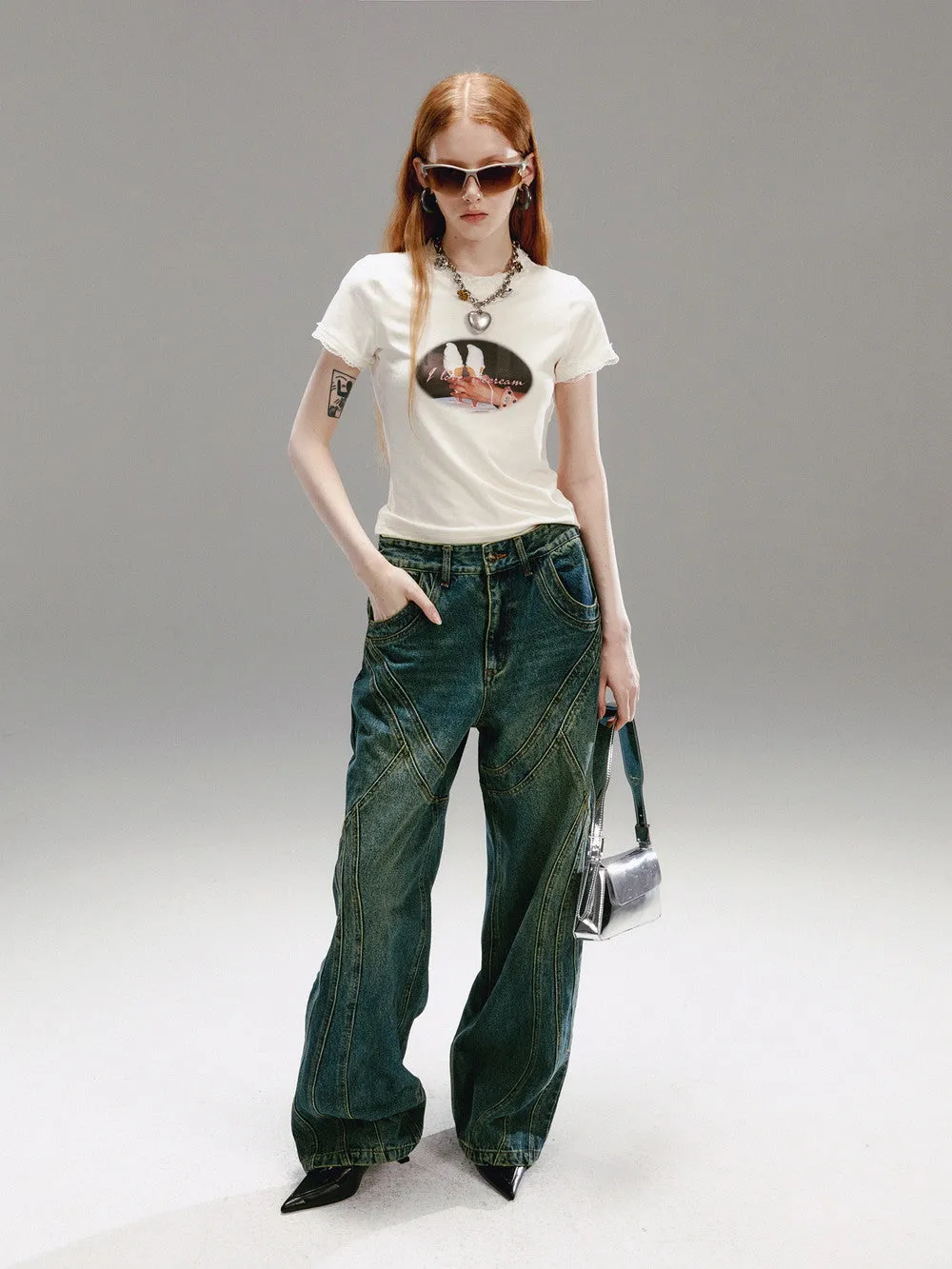 Casual Simple Retro Print-T-Shirt