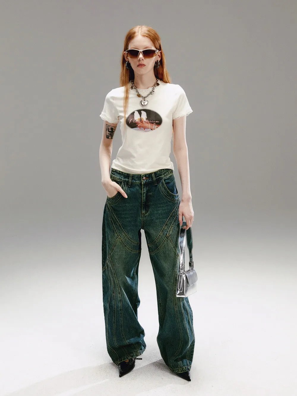 Casual Simple Retro Print-T-Shirt