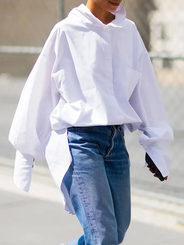Chicmy-Long Sleeves Loose Solid Color Stand Collar Blouses&Shirts Tops